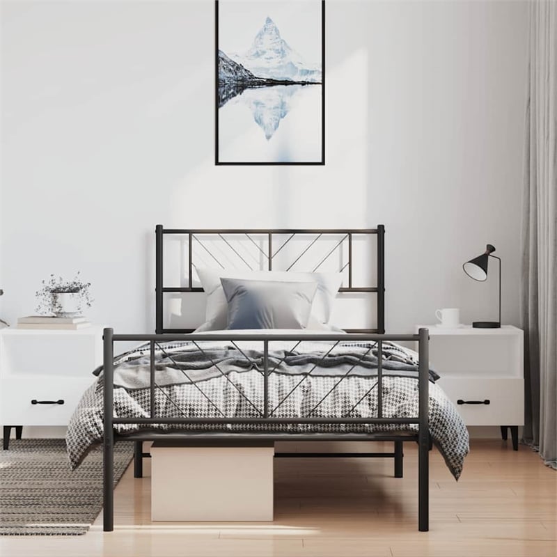 vidaXL Rectangular Steel Single Metal Bed Frame in Black