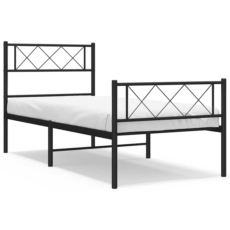 vidaXL 39.4 x 74.8 Black Powder-Coated Stee Bed Frame in Black