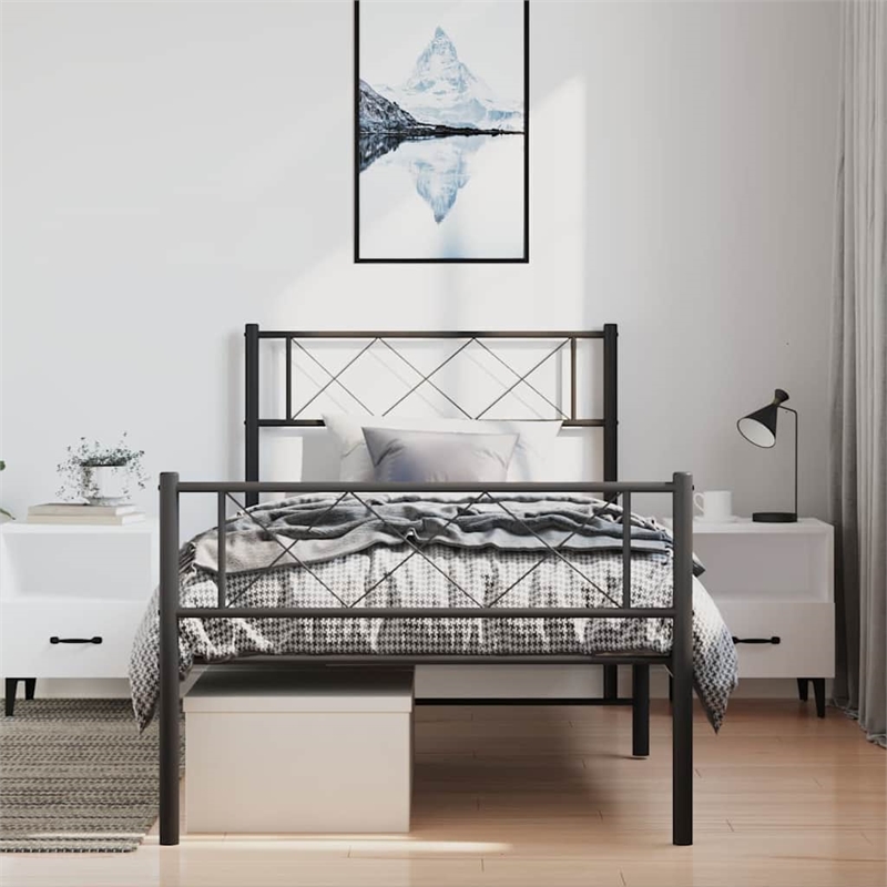 vidaXL 39.4 x 74.8 Black Powder-Coated Stee Bed Frame in Black