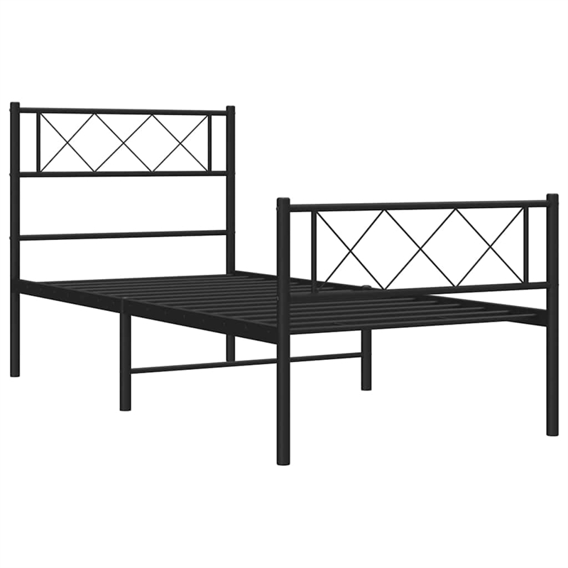 vidaXL 39.4 x 74.8 Black Powder-Coated Stee Bed Frame in Black