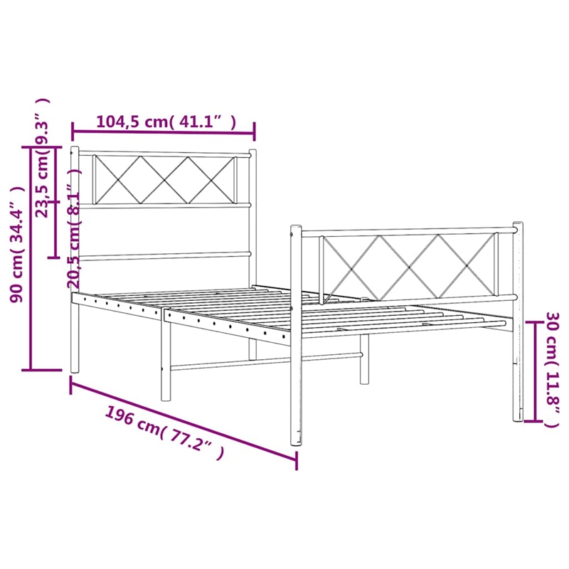 vidaXL 39.4 x 74.8 Black Powder-Coated Stee Bed Frame in Black