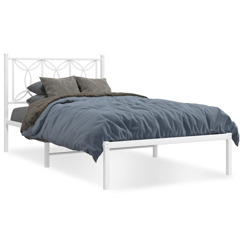 vidaXL 39.4 x 78.7 Modern Steel Single Bed in White