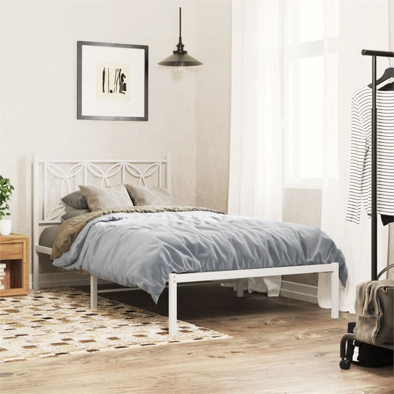 vidaXL 39.4 x 78.7 Modern Steel Single Bed in White