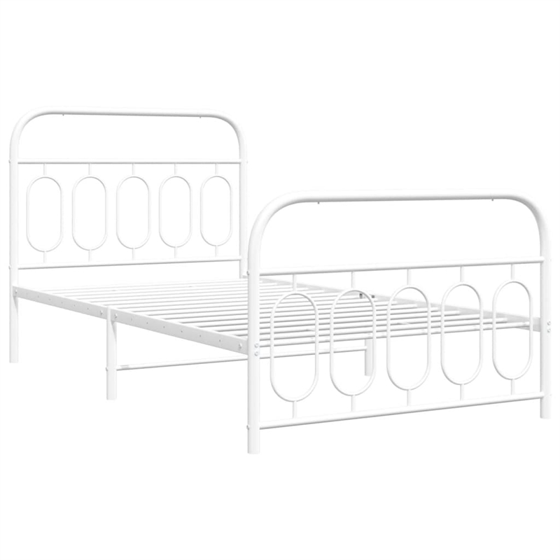 vidaXL Rectangular Modren Steel Twin Bed Frame in White
