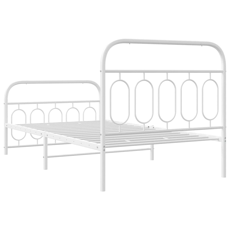vidaXL Rectangular Modren Steel Twin Bed Frame in White