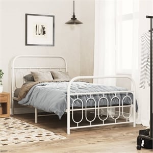 vidaXL Rectangular Modren Steel Twin Bed Frame in White