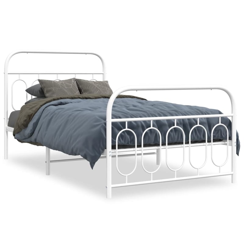 vidaXL Rectangular Modren Steel Twin Bed Frame in White