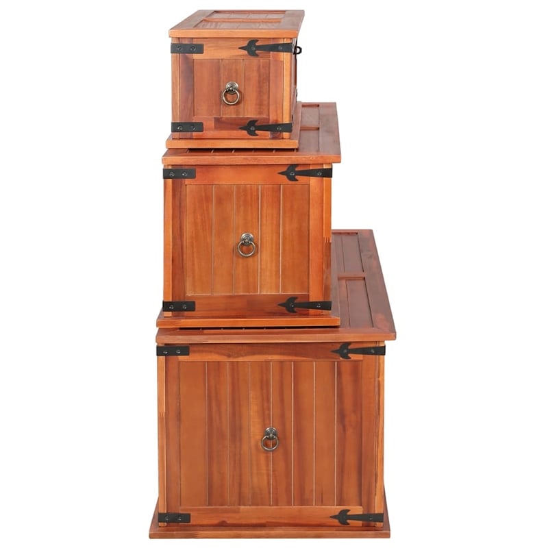 vidaXL Solid Acacia Wood MDF Storage Chest in Bown (Set of 3)