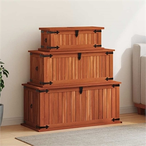 vidaXL Solid Acacia Wood MDF Storage Chest in Bown (Set of 3)