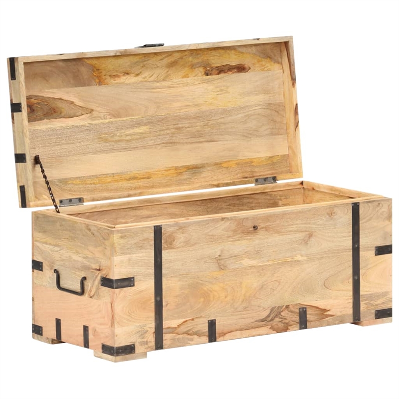 vidaXL Large Rectangular Rustic Solid Mango Wood Chest in Brown