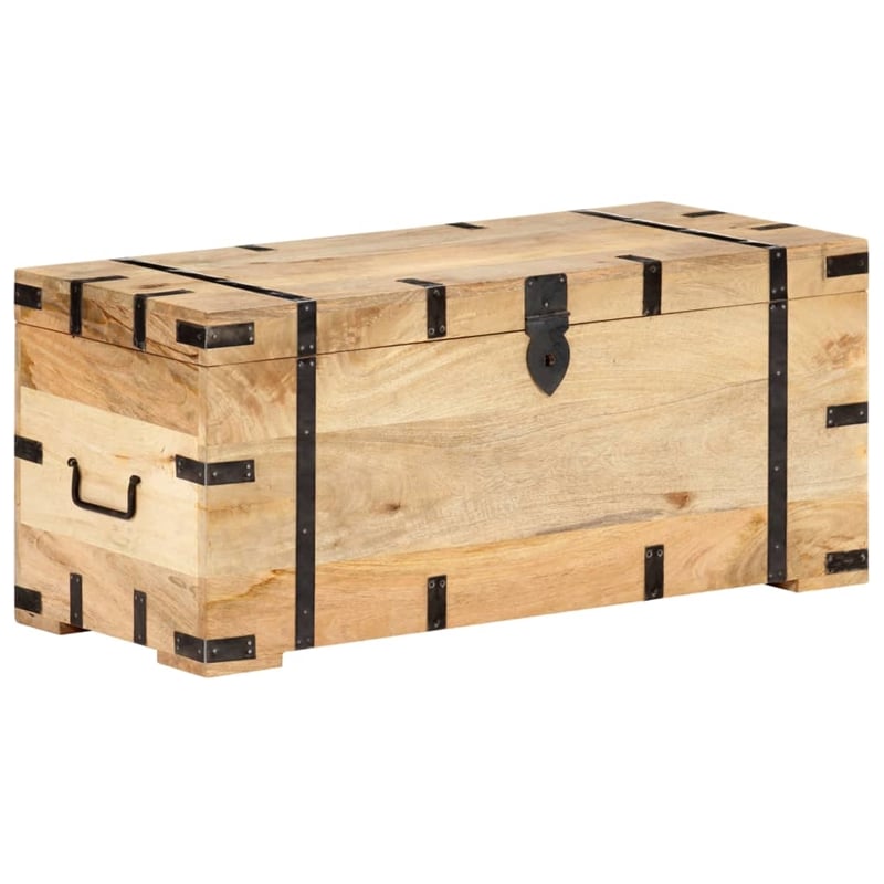 vidaXL Large Rectangular Rustic Solid Mango Wood Chest in Brown