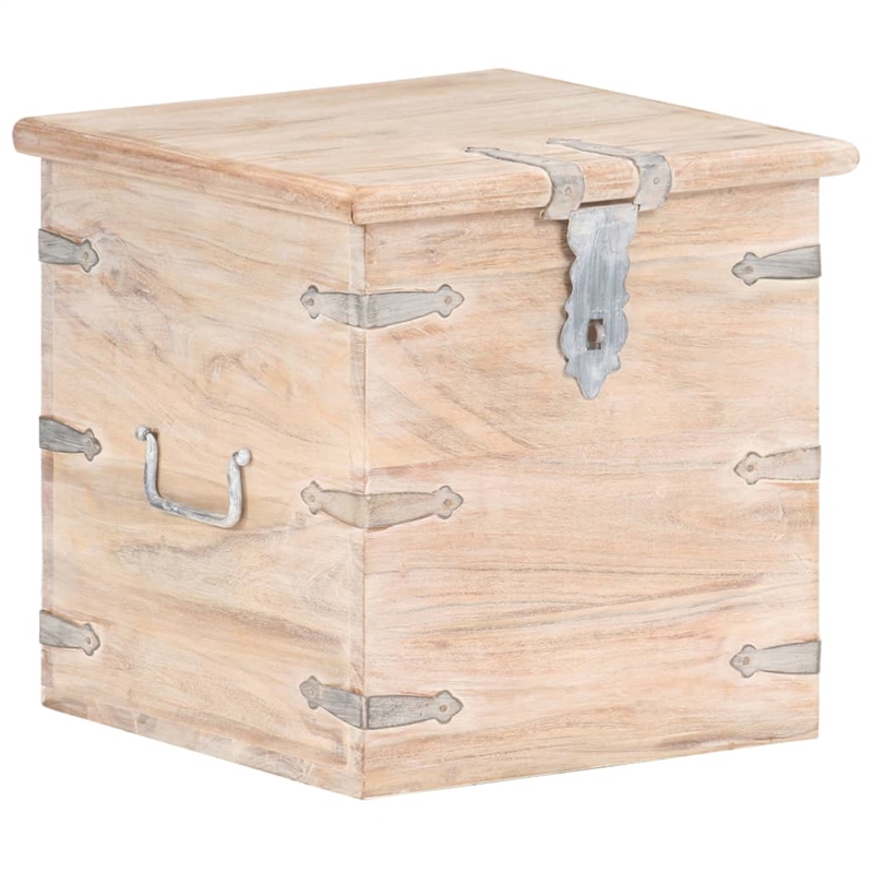 vidaXL Square White Solid Acacia Wood with Iron Chest in White