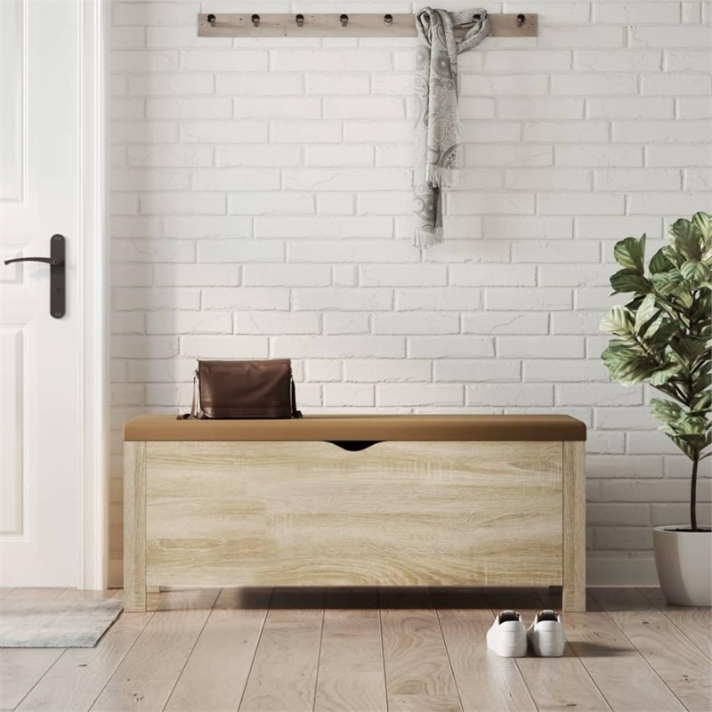 vidaXL Engineered Wood Storage Box with Faux Leather in Sonoma Oak