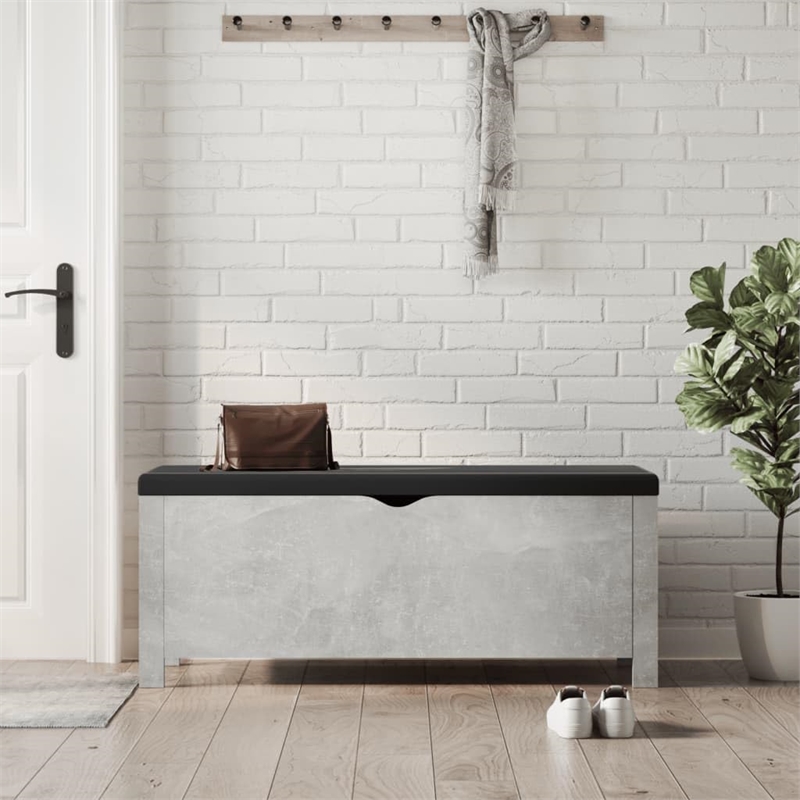 vidaXL Medium Concrete Engineered Wood Storage Box with Faux Leather in Grey