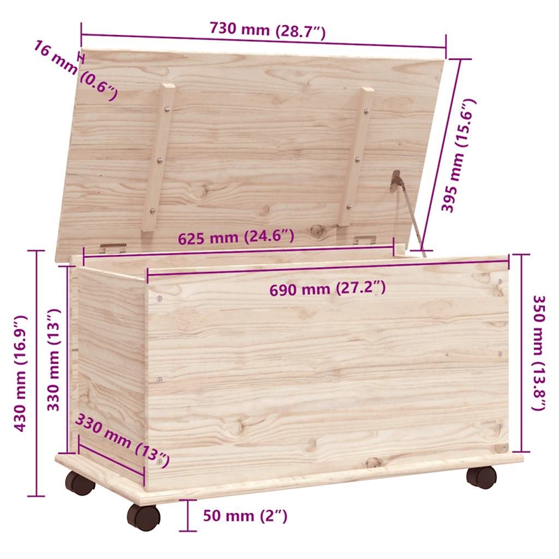 vidaXL Medium Solid Pine Wood Storage Chest in Natural