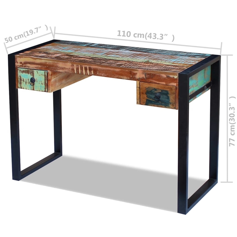 vidaXL Solid Reclaimed Wood Medium Computer Desk in Multicolor