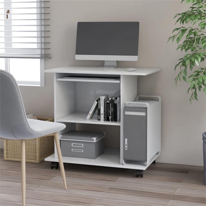 vidaXL Engineered Wood Compact Pull-Out Computer Desk in White