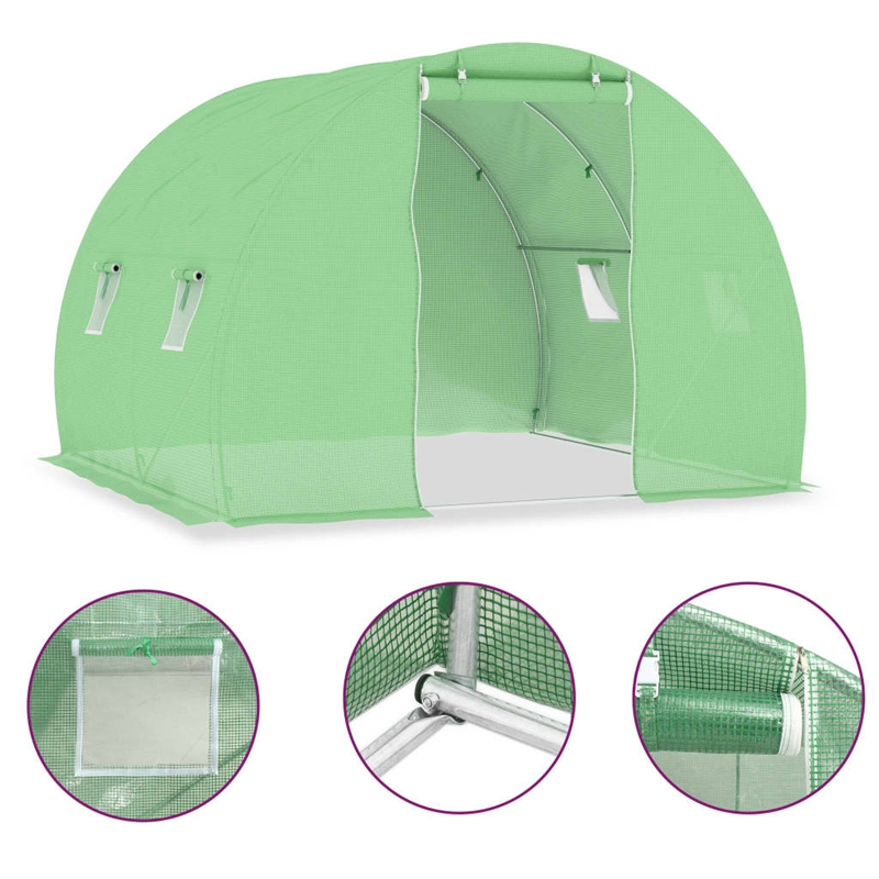 vidaXL Medium Polyethylene Mesh Galvanized Steel Greenhouse in Green