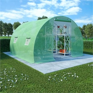 vidaXL Medium Polyethylene Mesh Galvanized Steel Greenhouse in Green