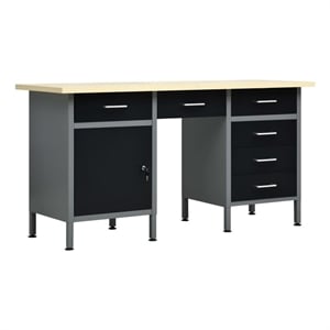 vidaXL 63&quotx23.6&quotx33.5&quot Steel Workbench in Black