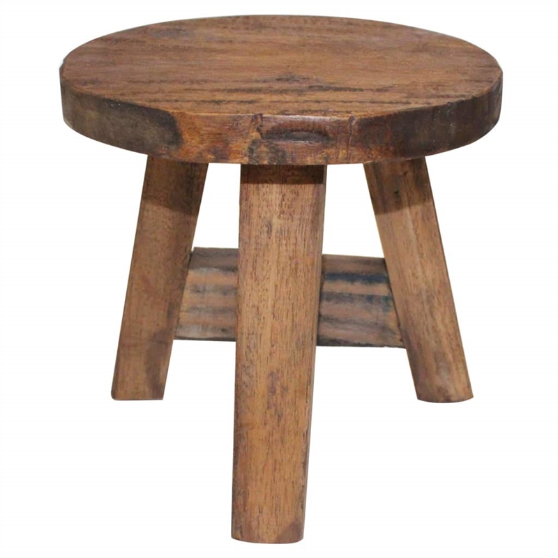 vidaXL Compact Round Solid Mahogany Wood Stool on Brown