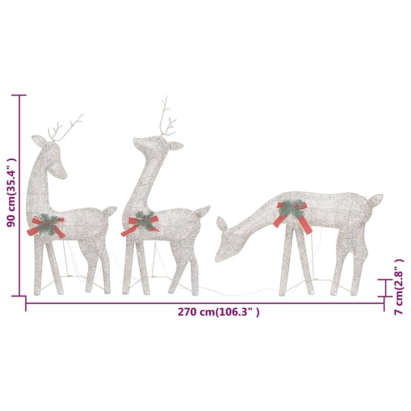 vidaXL Large Steel Christmas Reindeer Family Set of 3 in Gold Fabric