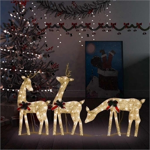 vidaXL Large Steel Christmas Reindeer Family Set of 3 in Gold Fabric