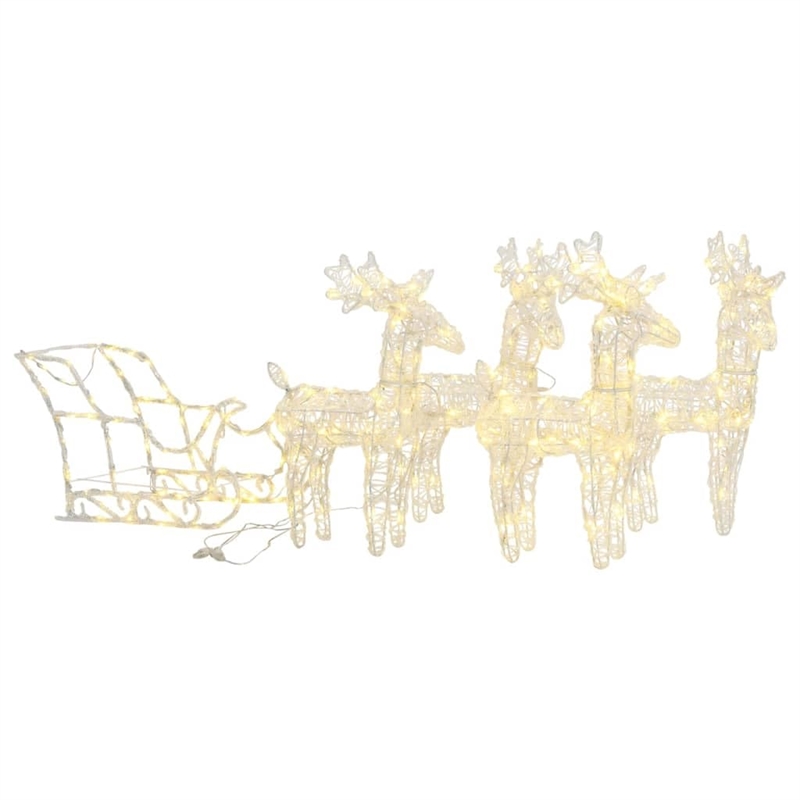 vidaXL Acrylic Reindeers & Sleigh Christmas Decoration in White