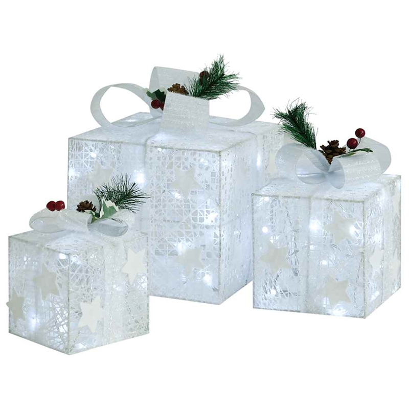 vidaXL Small Medium Large Christmas Gift Box Set of 3 in White Fabric