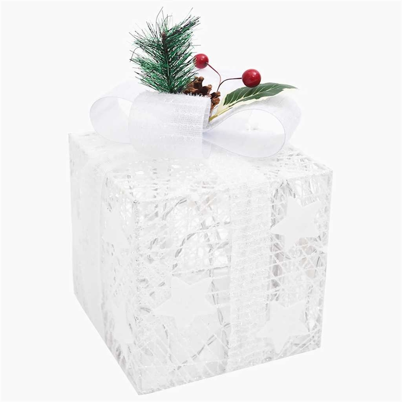 vidaXL Small Medium Large Christmas Gift Box Set of 3 in White Fabric