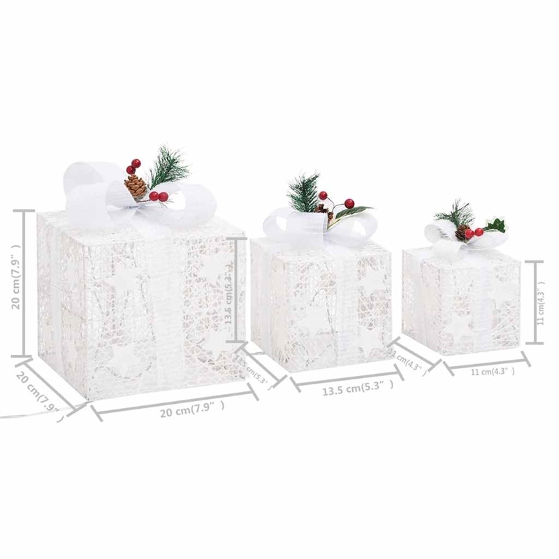 vidaXL Small Medium Large Christmas Gift Box Set of 3 in White Fabric