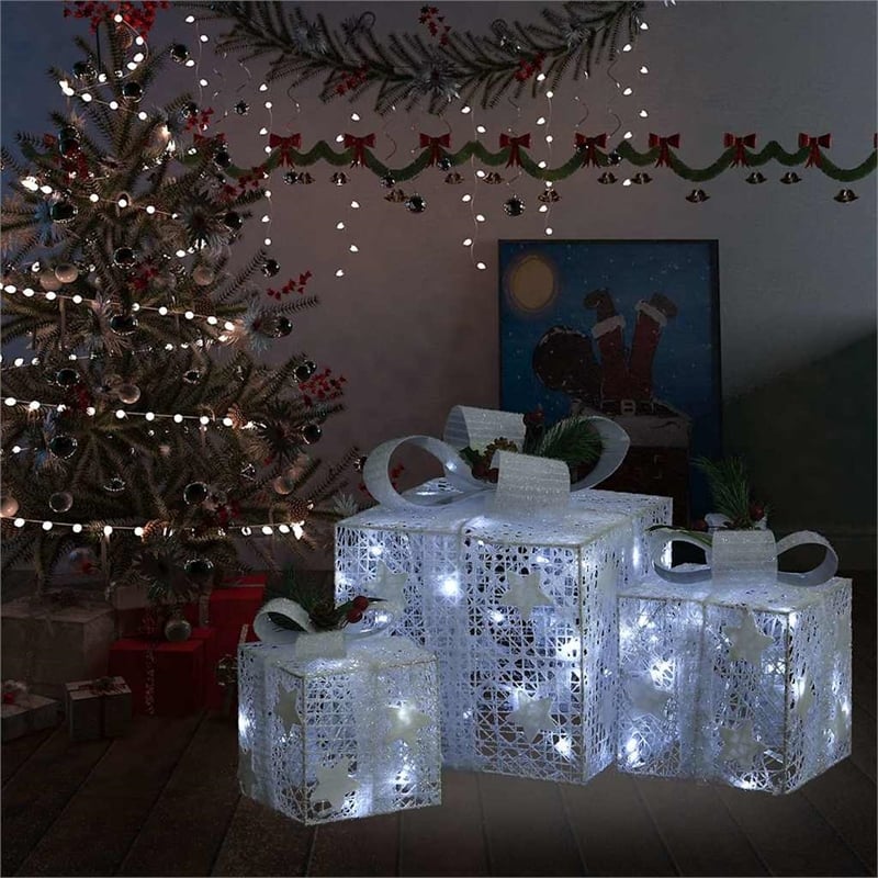vidaXL Small Medium Large Christmas Gift Box Set of 3 in White Fabric