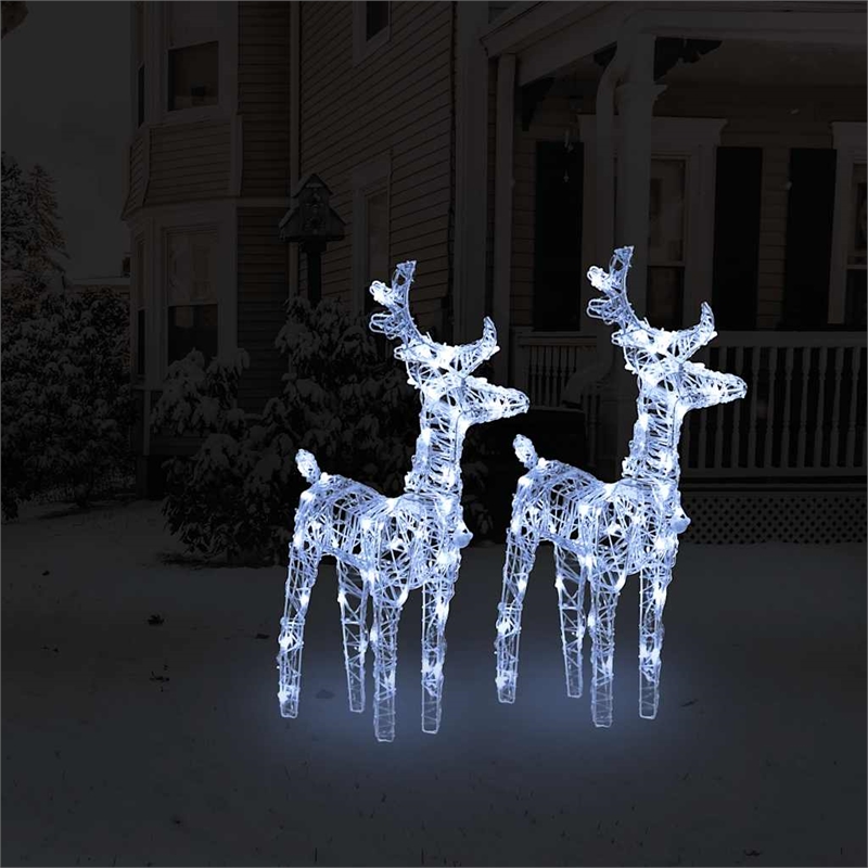 vidaXL Acrylic Decorative Inlays Christmas Reindeer Set of 2 in Cool White