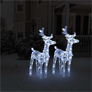 vidaXL Acrylic Decorative Inlays Christmas Reindeer Set of 2 in Cool White