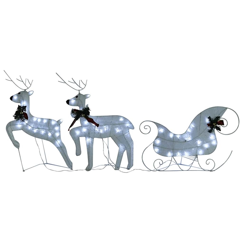 vidaXL Reindeer And Sleigh Christmas Decoration Set of 2 in White