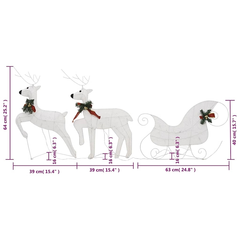 vidaXL Reindeer And Sleigh Christmas Decoration Set of 2 in White
