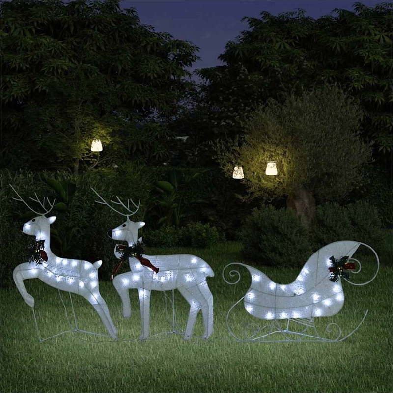 vidaXL Reindeer And Sleigh Christmas Decoration Set of 2 in White