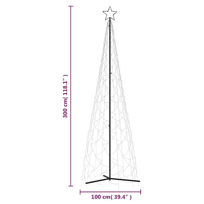 vidaXL 3 x 10 ft Powder-Coated Steel Christmas Cone Tree in Warm White