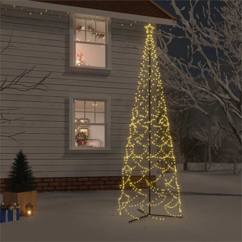 vidaXL Powder-Coated Steel Christmas Cone Tree in Warm White