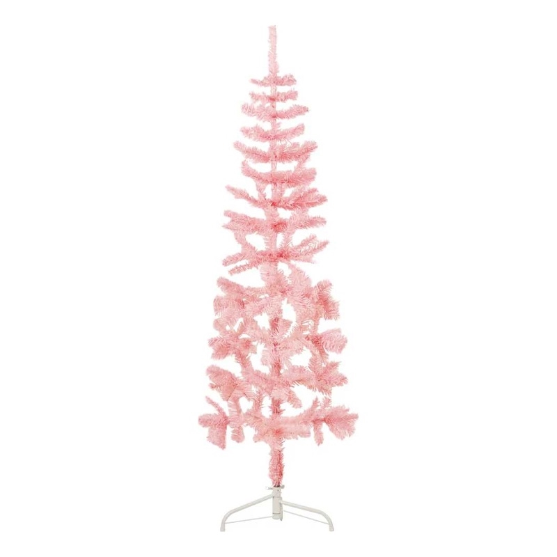 vidaXL PVC Steel Slim Artificial Half Christmas Tree in Pink