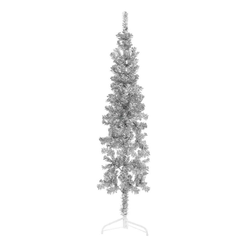 vidaXL PVC Steel Slim Artificial Half Christmas Tree in Silver