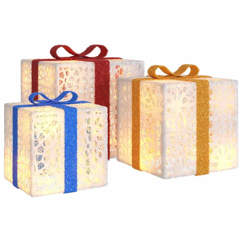vidaXL Lighted Christmas Box Set of 3 in White/Red/Gold/Blue