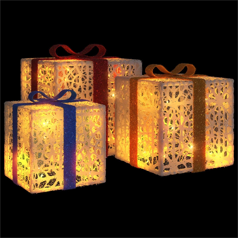 vidaXL Lighted Christmas Box Set of 3 in White/Red/Gold/Blue