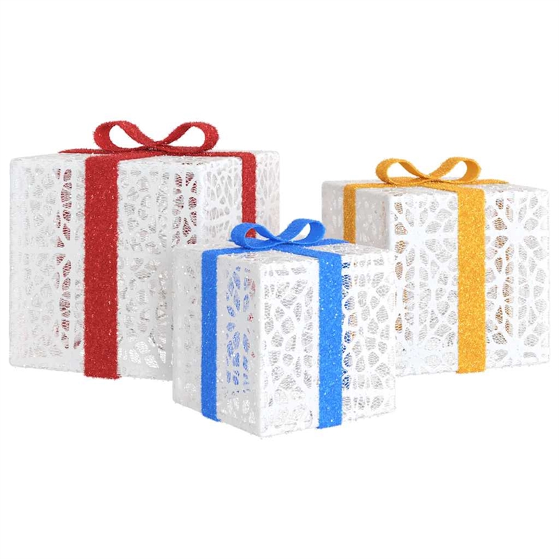 vidaXL Lighted Christmas Box Set of 3 in White/Red/Gold/Blue