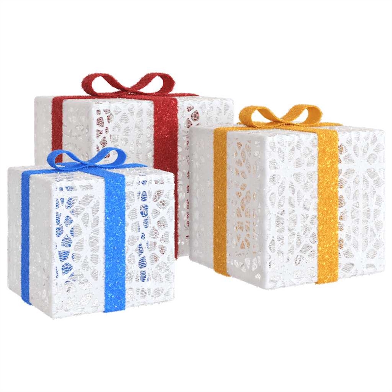 vidaXL Lighted Christmas Box Set of 3 in White/Red/Gold/Blue