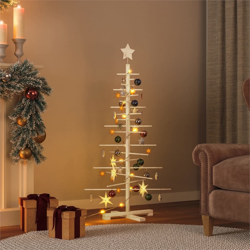 vidaXL Small Solid Pine Wood Christmas Tree in Natural