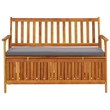 vidaXL Natural wood Storage Bench with Dark Grey Seat Cushion