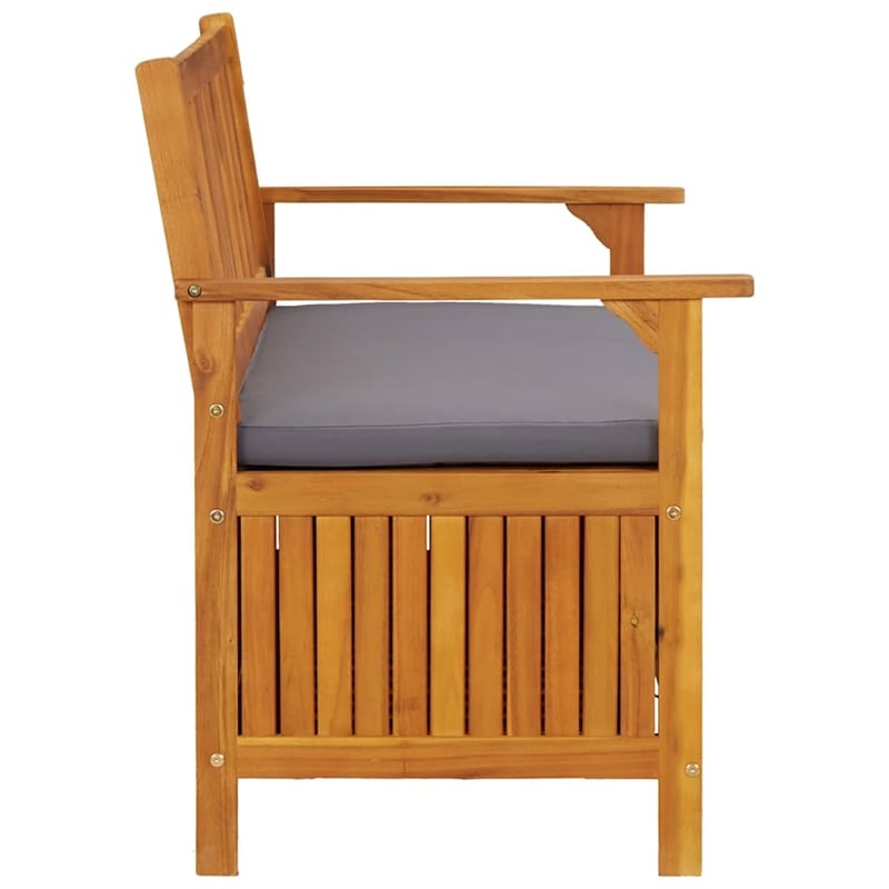 vidaXL Natural wood Storage Bench with Dark Grey Seat Cushion