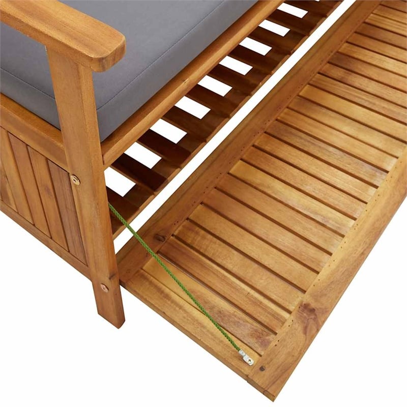 vidaXL Natural wood Storage Bench with Dark Grey Seat Cushion
