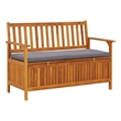 vidaXL Natural wood Storage Bench with Dark Grey Seat Cushion